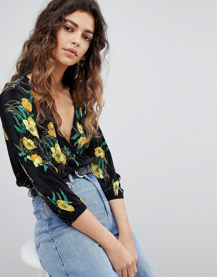 Miss Selfridge Floral Print Plisse Wrap Blouse - Multi