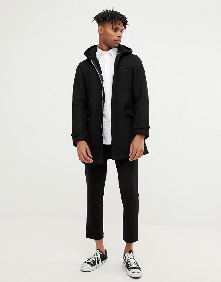 Emporio Armani Fleece Lined Duffle Coat In Black