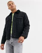 Asos Design Fleece Lined Denim Jacket In Black