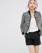 Helene Berman Zip Front Bomber Jacket In Black And Gold Animal - Multi