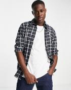 Selected Homme Cotton Blend Check Shirt In Regular Fit Navy - Navy