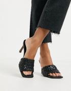 Asos Design Hattie Mid-heel Mule Sandals In Black Weave