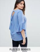 Lovedrobe V-neck Cowl Back Blouse - Blue