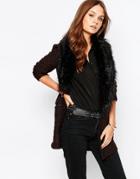 New Look Faux Fur Collar Coat - Red