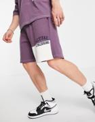 Asos Actual Set Oversized Short With Color Block Cut And Sew Detailing And Logo Print In Purple