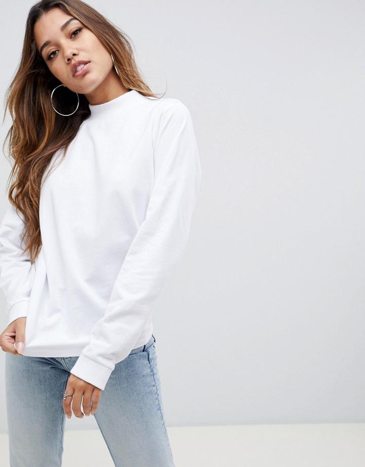 Asos Design Lightweight High Neck Sweat In White - White