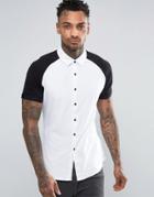 Asos Skinny Jersey Shirt In White With Black Raglan Sleeve