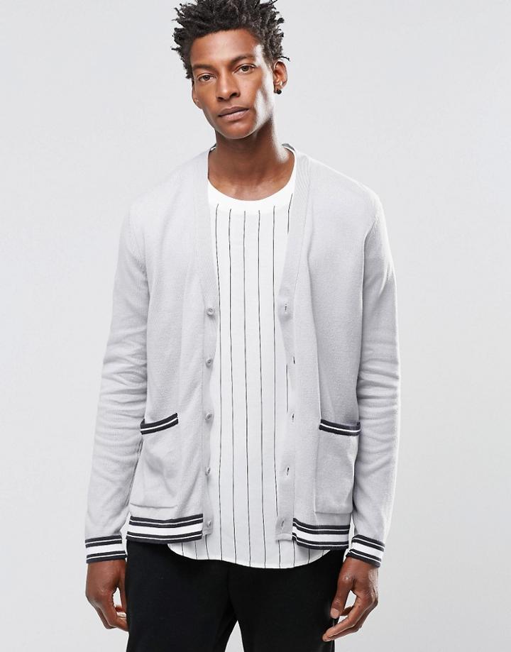 Asos Cardigan With Stripes On Sleeve - Gray