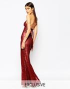 Club L Tie Back Sequin Maxi Dress With Thigh Split - Matte Gold