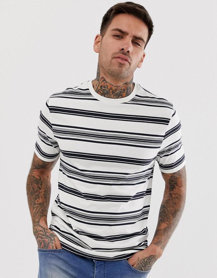 River Island Graphic T-shirt In White With Navy Stripe - White