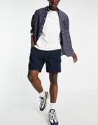 Abercrombie & Fitch Stretch Linen Drawstring Utility Cargo Shorts In Navy
