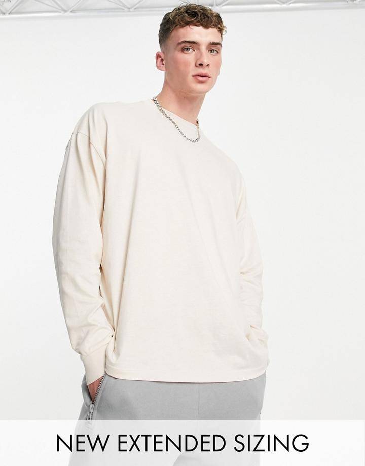 Asos Design Organic Blend Oversized Long Sleeve T-shirt In Beige-neutral