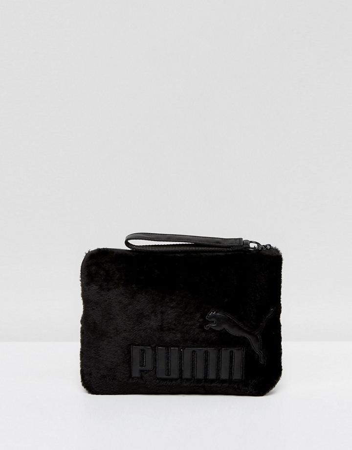 Puma Faux Fur Clutch Bag In Black - Black