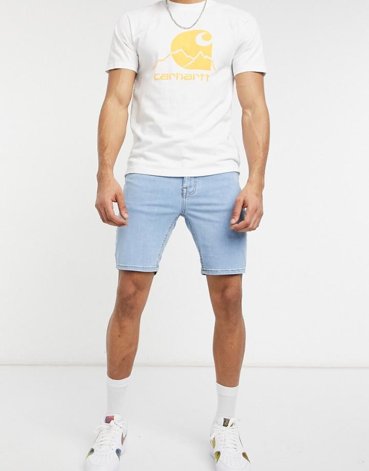 Asos Design Spray On Denim Shorts With Power Stretch In Light Wash Blue