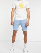 Asos Design Spray On Denim Shorts With Power Stretch In Light Wash Blue