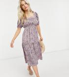 Influence Petite Puff Sleeve Midi Dress In Lilac Floral-multi