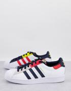 Adidas Originals Superstar Sneakers In White With Red