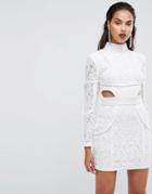 Boohoo Premium High Neck Piped Bodycon Dress - Cream