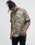 Asos Super Oversized Roll Sleeve T-shirt With Spray Paint Effect - Khaki