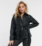 Threadbare Petite Lemonade Belted Faux Leather Jacket-black