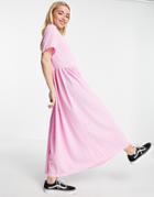 Pieces Pernua Smock Midi Dress In Pink