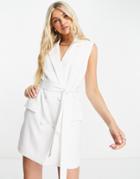 In The Style X Billie Faiers Sleeveless Tuxedo Dress With Belt In White