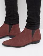 Asos Chelsea Boots In Burgundy Snake Suede Detail - Red