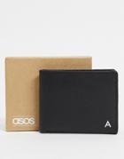 Asos Design Personalized Leather Wallet In Black With Silver A Initals