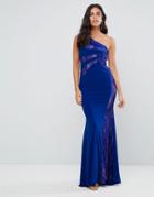 Forever Unique Lace One Shoulder Maxi Dress - Blue