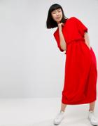 Asos White Frill Seam Sweat Dress - Red