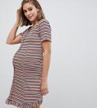 Asos Design Maternity Tonal Stripe Rib Mini Button Through Tea Dress - Multi