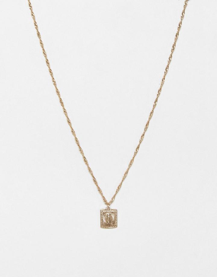 Asos Design Necklace With Sovereign Medallion In Gold Tone