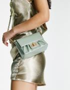 Asos Design Ruched Crossed Body Bag With Chain Strap In Sage-green