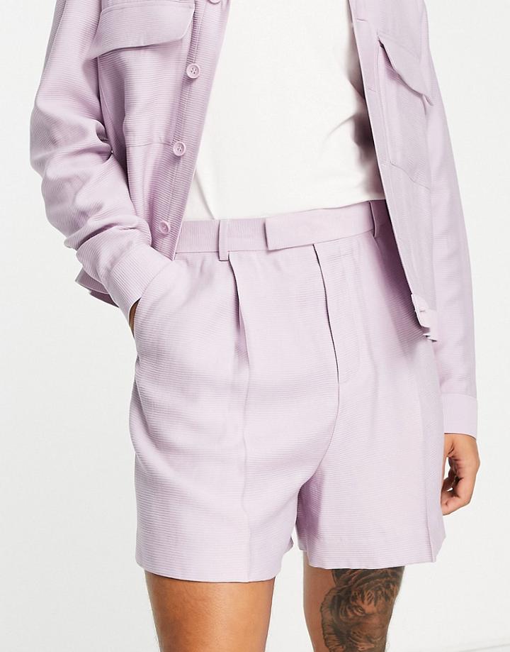 Asos Design Smart Bermuda Shorts In Lilac Crinkle - Part Of A Set-purple