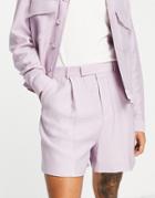 Asos Design Smart Bermuda Shorts In Lilac Crinkle - Part Of A Set-purple