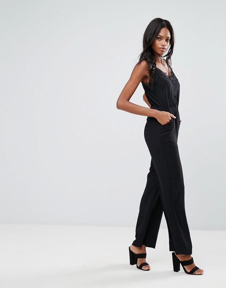 Y.a.s Milla Laced Trim Jumpsuit - Black