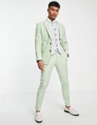 Asos Design Super Skinny Cotton Linen Mix Suit Pants In Sage Green