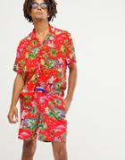 Asos Design Holidays Swim Shorts With Surfing Santa Print In Mid Length - Red