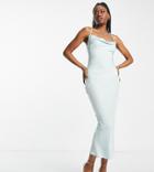 In The Style Exclusive Satin Cowl Neck Midi Dress In Sage Green