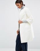Helene Berman Gigi Coat With Fluted Sleeves In Textured Ivory - White