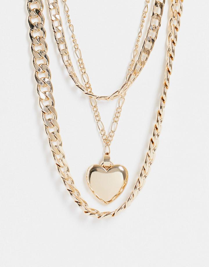 Topshop Oversized Heart Chunky Chain Multirow Necklace In Gold
