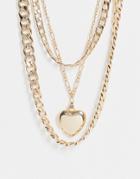 Topshop Oversized Heart Chunky Chain Multirow Necklace In Gold