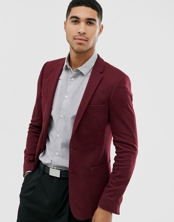 Asos Design Super Skinny Jersey Blazer In Burgundy-red