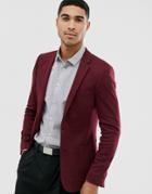 Asos Design Super Skinny Jersey Blazer In Burgundy-red