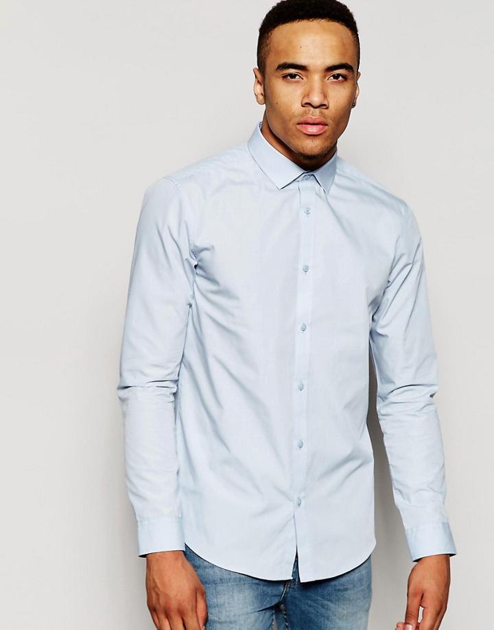 New Look Long Sleeve Poplin Shirt - Blue
