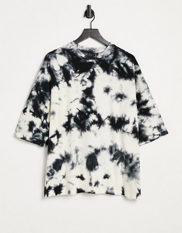 Asos Design Oversized Towelling T-shirt In Black And White Tie Dye Acid Wash-multi