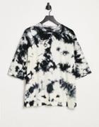 Asos Design Oversized Towelling T-shirt In Black And White Tie Dye Acid Wash-multi