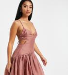 Asos Design Petite Strappy Voile Mini Dress With Bust Detail In Rose-red