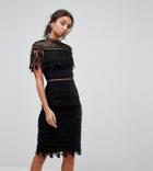 Chi Chi London Tall Lace High Neck Midi Dress-black