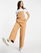 Topshop Carpenter Denim Overalls In Sand-neutral